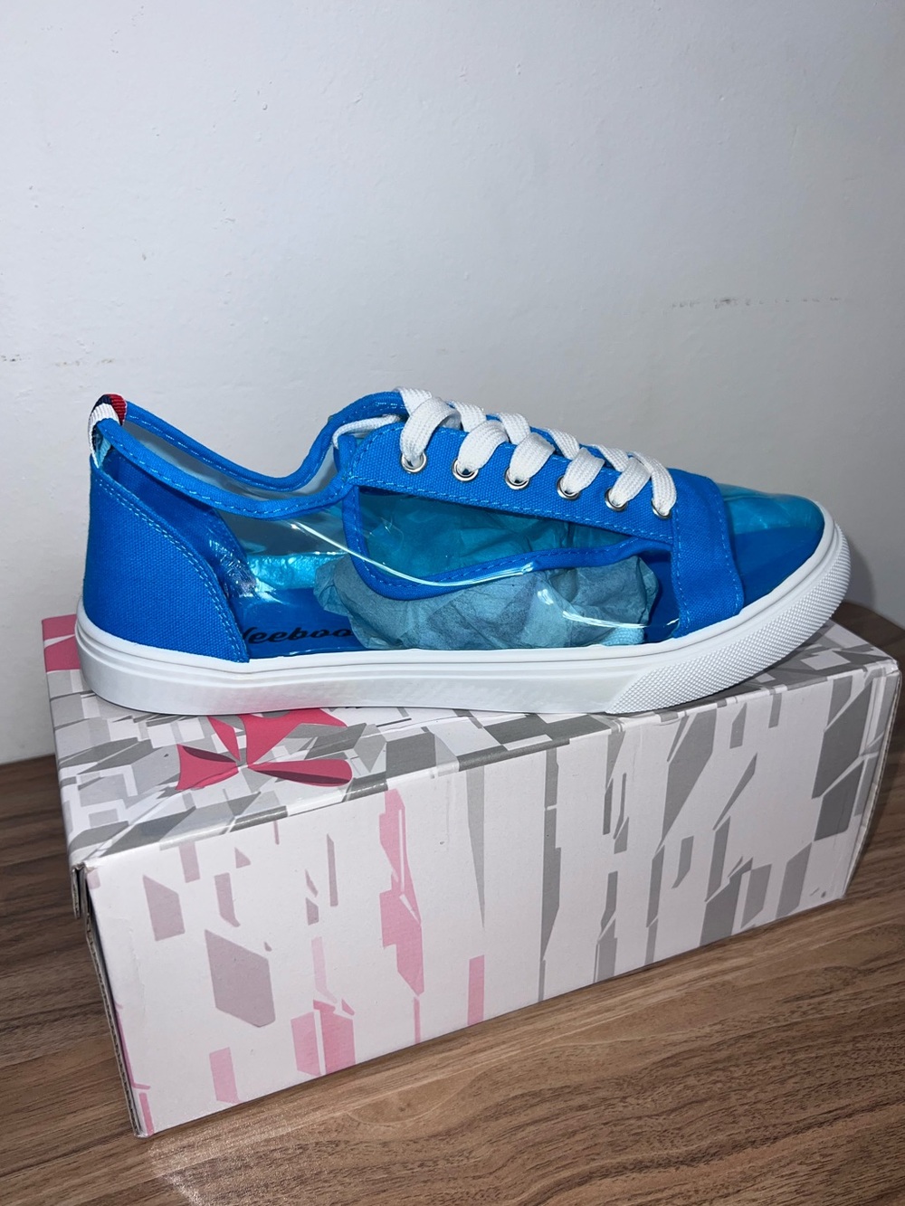 Blue Low-Top Sneaker with Clear Side Panel